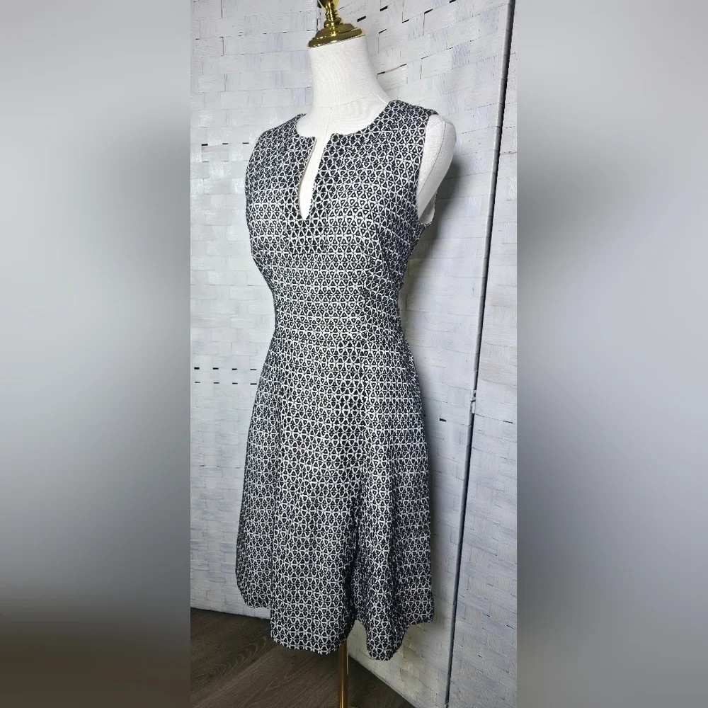 J. Crew Black and White Geometric Midi Dress